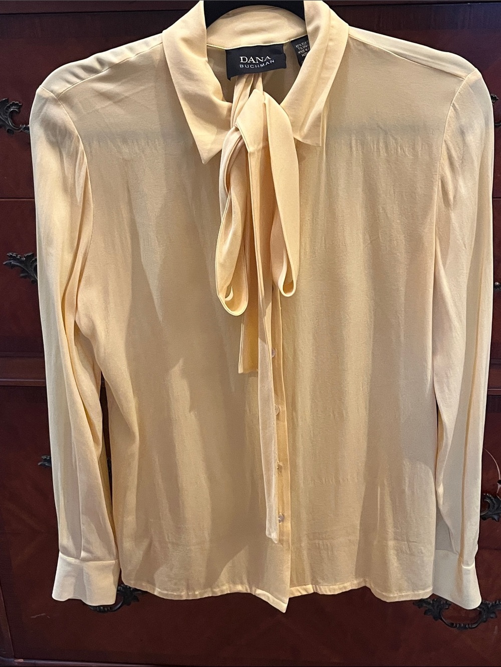 Dana Buchman Pale Cream Tie-Neck Long Sleeve Blouse
